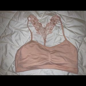 Tan bralette with lace back detail